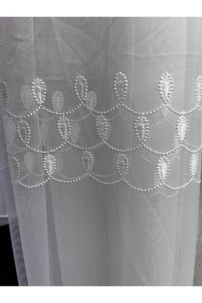 Fon Dünyası Spread Pattern Embroidered Tulle Curtain (1/3 Tight Pleat)