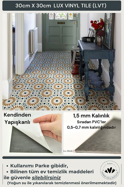 Technojet Αυτοκόλλητο Μοντέρνο Σχέδιο Κάλυμμα Τοίχου Δαπέδου Μπάνιου Κουζίνας 30cm×30cm (Συσκευασία 4)