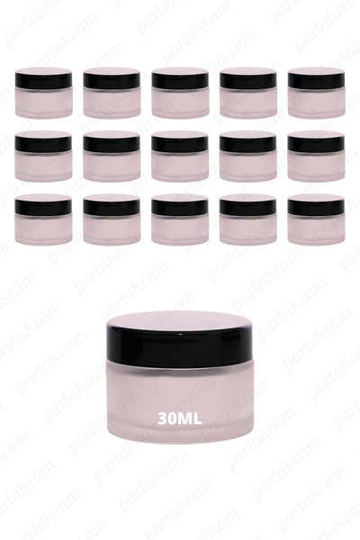 parlakcam 30ml buzlu renk krem kavanozu cam krem kutusu siyah renk kapaklı 30...