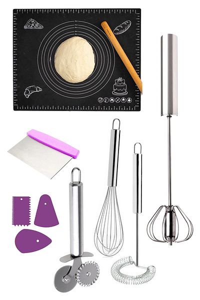 Sekiz8 9 Piece Silicone Dough Rolling Mat, Meal Prep Practical Beater Set