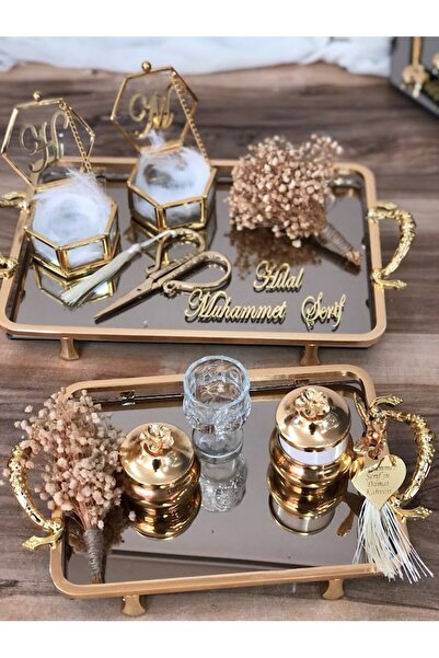 Masalsı Concept 2 Lİ TEPSİ TAKIMI Söz Nişan Tepsisi Yüzük Yükselticiler Makas...