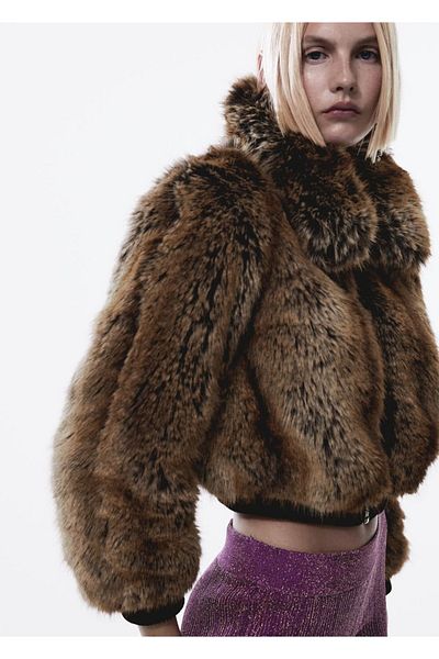 MANGO Woman Krótka futrzana kurtka bomber