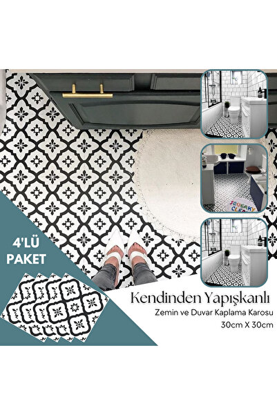 TechnoSmart 4 Adet 30cm×30cm Kendinden Yapışkanlı Lvt Zemin Duvar Kaplama Mutfak Banyo Karo Sticker