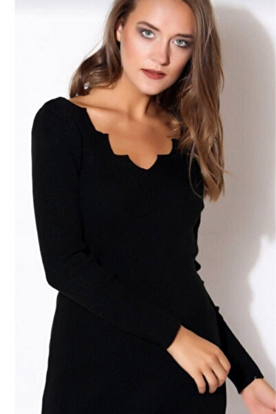 Naliru Ön ve Arka V Yaka Zigzag Detaylı Fitilli Esnek Mini Boy Uzun Kollu Tri...