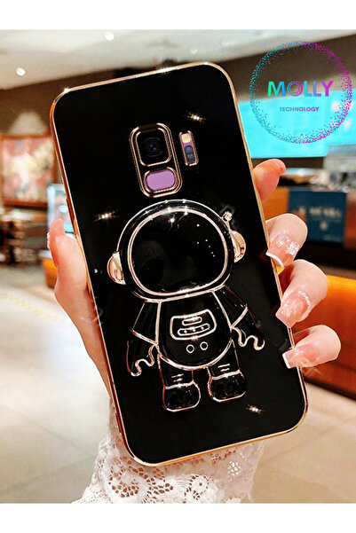 Molly حافظة سيليكون فاخرة لهاتف سامسونج جالاكسي S9 مع حامل رائد فضاء أسود وحواف ذهبية (متوافقة)