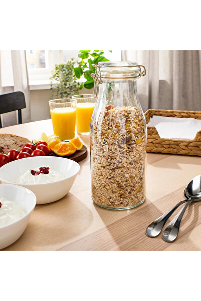 IKEA Kilitli Cam Kavanoz Contalı Şişe Hacim: 1 litre Yükseklik: 23 cm