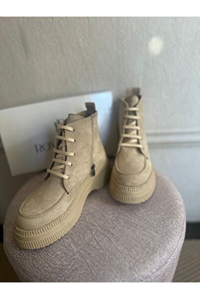 ROYS BAER Kadın Bej Kalın Tabanlı Bağcıklı Süet Bot