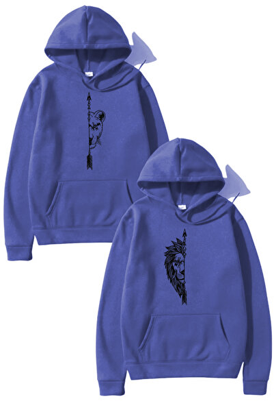 Unique Dişi ve Erkek Aslan Çiftler Sevgili Çift Kombini Tasarım Sweat