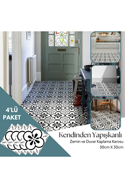 TechnoSmart 4 Adet 30cm×30cm Kendinden Yapışkanlı LVT Zemin Duvar Kaplama Mutfak Banyo Karo Sticker