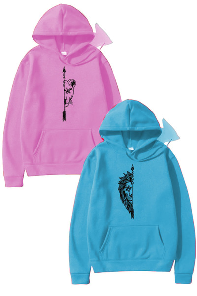 Unique Dişi ve Erkek Aslan Çiftler Sevgili Çift Kombini Tasarım Sweat