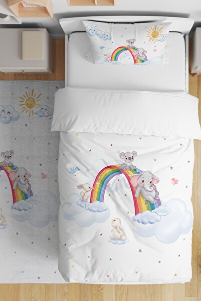EVPANYA مجموعة مفروشات أطفال مفردة بنمط حيوانات لطيفة ترتد في قوس قزح