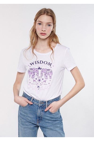 Mavi Tricou alb cu imprimeu Wisdom, cu croială normală / croială normală 1611300-620