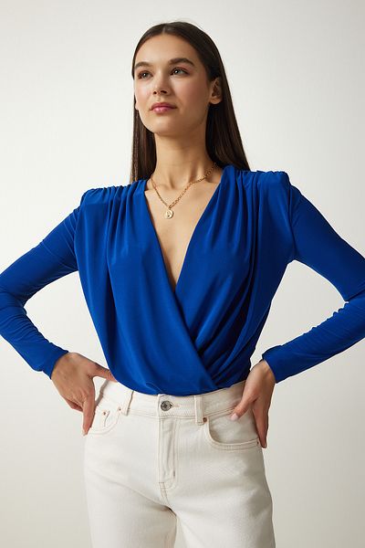 Happiness İstanbul Bluză tricotată pentru femei, albastru cobalt, FF00147