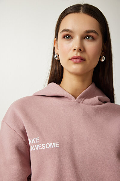 Happiness İstanbul Női púderes kapucnis Rose Gold kötött pulóver OW00009