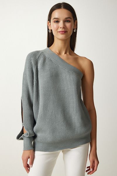 Happiness İstanbul Women's Stone Window Detailed Single Sleeve Knitwear Sweater PF00059
