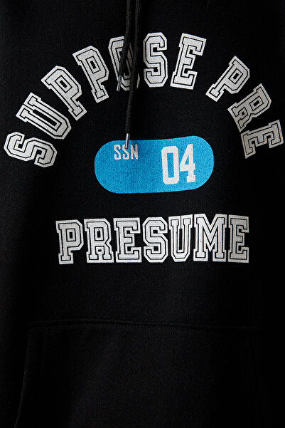 Happiness İstanbul Dámská černá mikina s kapucí v růžovém zlatě s potiskem OW00003