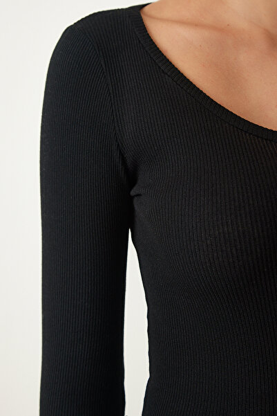 Happiness İstanbul Női fekete-fehér V-nyakú 2 csomagos kötött blúz GT00058