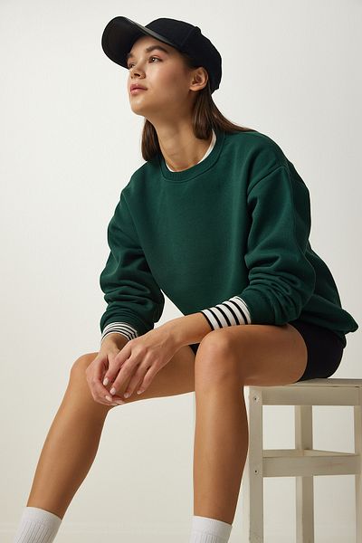 Happiness İstanbul Smaragdgrünes Basic-Sweatshirt für Damen OW00001