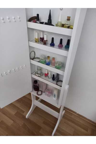 First Mobilya - Number One - Demonte - Çok Amaçlı - Ayaklı - Aynalı Hediyelik Takı Dolabı - Beyaz