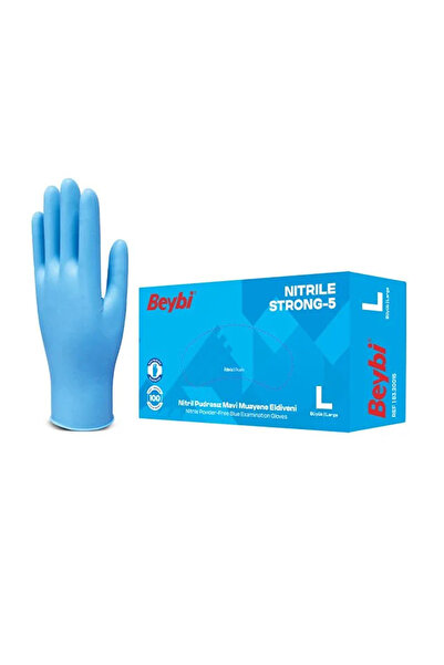 Beybi BEYBİ Strong-5 Pudrasız Mavi Nitril Muayene Eldiveni 100 Adet L