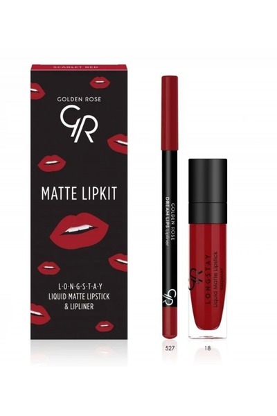Golden Rose Longstamat Liquid Lipstick 18 and 527 Lip Liner Scarlet Red