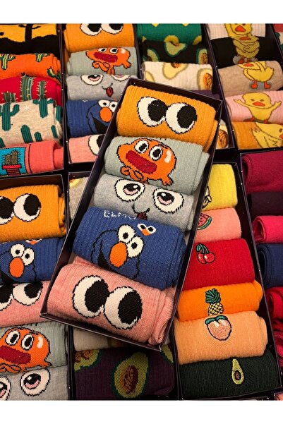 NOMADSOCKS Unisex Renkli Gülen Suratlı Çorap Ve Kutusu 5'li set