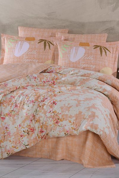 Hobby Lily Salmon- Poplin Double Duvet Cover Set