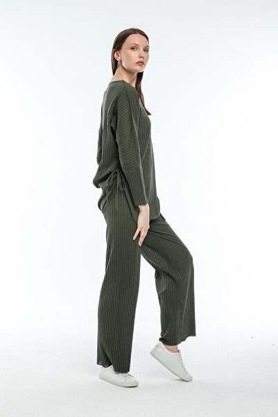 Ozan KOÇ Women's Khaki Side Lace-up Tunic-Pants Set