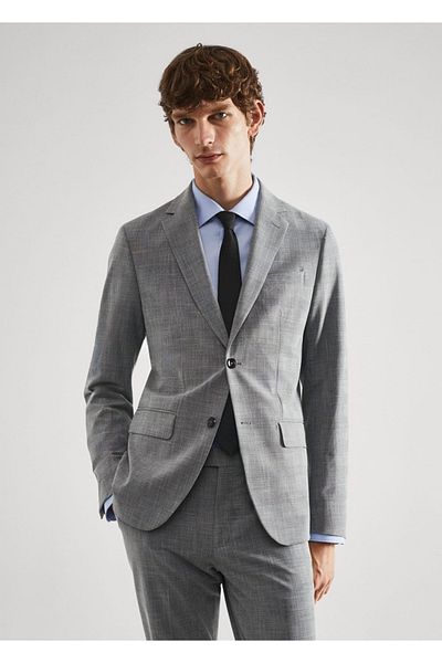 MANGO Man Stretch Fabric Blazer Jacket with Slim Fit Pattern