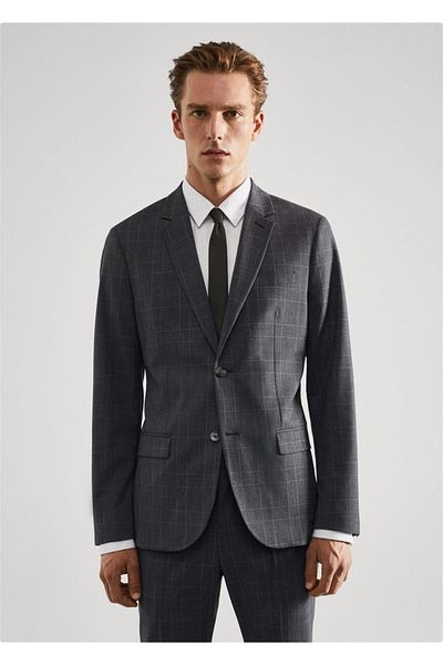 MANGO Man Super Slim Fit Checkered Blazer Jacket