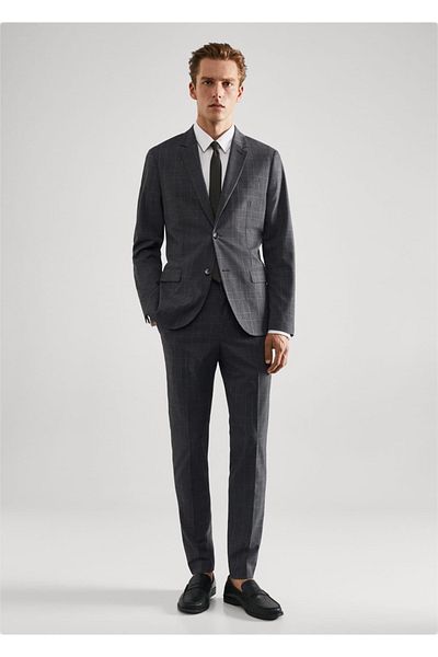 MANGO Man Super Slim Fit Checkered Blazer Jacket