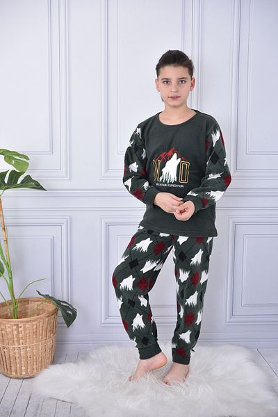 KAPİKİDS Boys' Long Sleeve, Pants and Cuffs, Thick Winter Wormy Fleece Pajamas Set