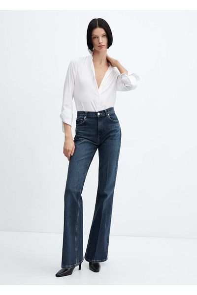 MANGO Woman Középső derekú flare Jean nadrág