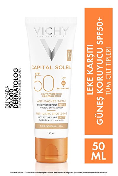 Vichy Capital Soleil Tüm Cilt Tipleri Için Renkli Leke Karşıtı Spf50 Güneş Ko...