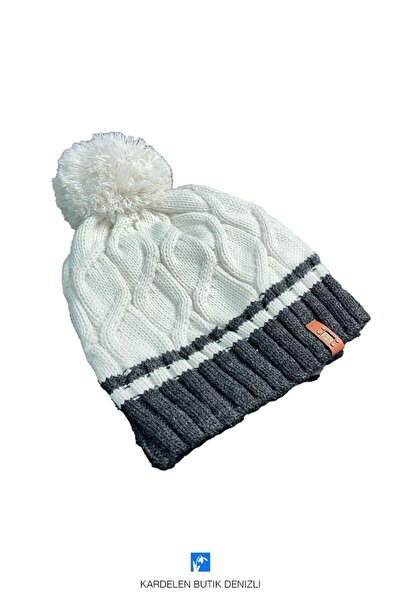 Kardelen Butik Denizli Children's Pompom Beret with Fleece Inside and Miflon (Age 5-9)