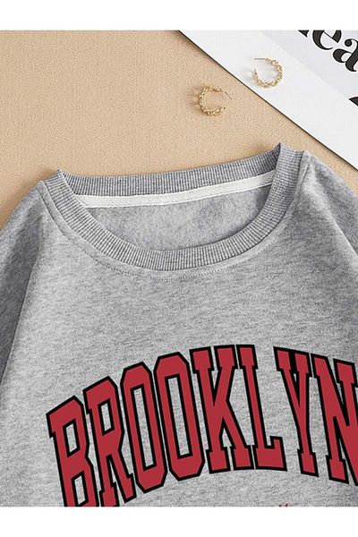 AEMİ Φούτερ Unisex Brooklyn Printed Crew Neck Oversize