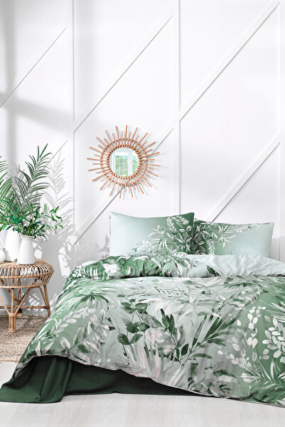 Özdilek Soft Life Saten Çift Kişilik Nevresim Takımı Yeşil Fronda