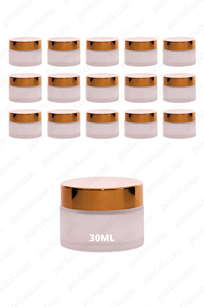 parlakcam 30ml buzlu renk krem kavanozu cam krem kutusu parlak gold renk kapa...