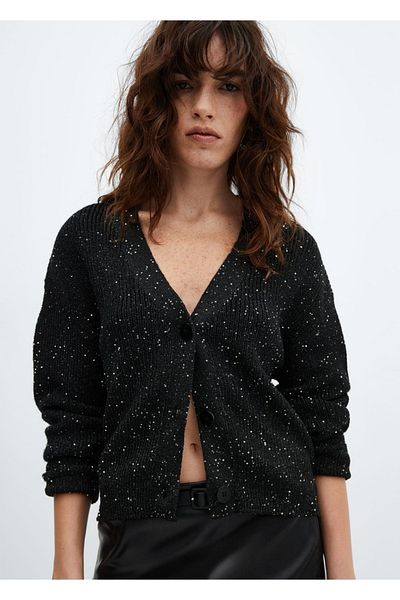 MANGO Woman Sequined knitted cardigan