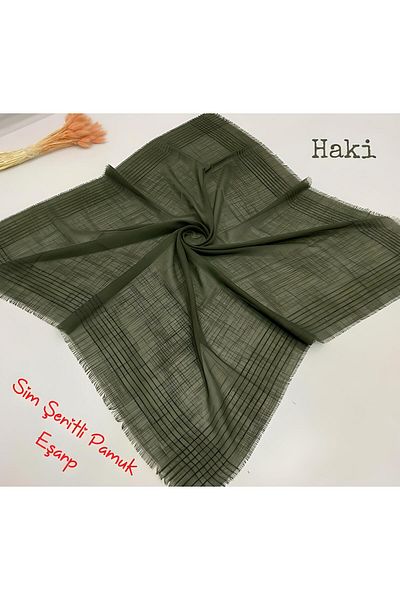 Melodi Scarf Γυναικείο Lurex Ριγέ Μονόχρωμο Κασκόλ Τυρόπανο Γράψιμο Χακί
