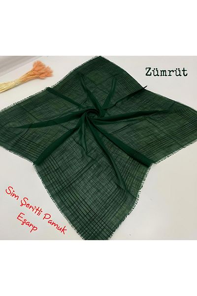 Melodi Scarf Eșarfă de culoare uni cu dungi argintii pentru femei, pânză de brânză, scris, verde smarald