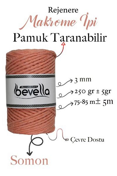 Bevella Macrame Cord Σχοινί Μακραμέ 3 Χιλ. Τσαρνάζιμα 1 Τεμάχιο 250 γρ Σολομός