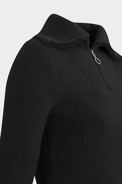 Açelya Okcu Premium Zipper Detailed Crop Women's Soft Knitwear Sweater