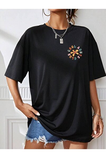 AEMİ Γυναικείο μπλουζάκι Cool Aunts Club με στάμπα Oversize Crew Neck Μαύρο