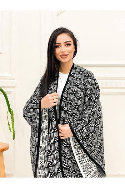 Kayaka triko women's double-sided usable patterned shawl poncho