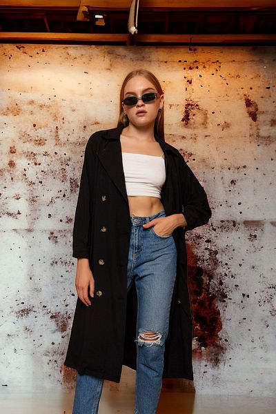 HAKKE Double Breasted Collar Detailed Trench Coat