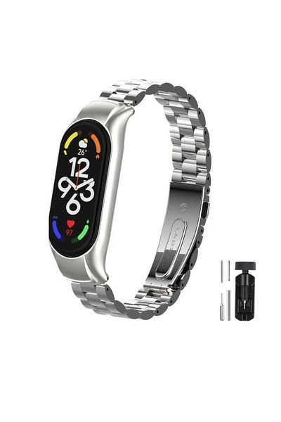 Fibaks Xiaomi Mi Band 8 Compatible Link Stainless Steel Clip Watch Cord Strap Bracelet