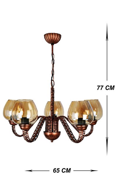 VENON 5-Piece Black Copper Patinated Lighting Muya - Honey Glass Chandelier