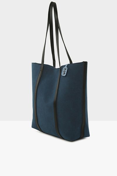 Bagmori Navy Blue Women's Large Nubuck Bag with Leather Strap Garnish M000008151