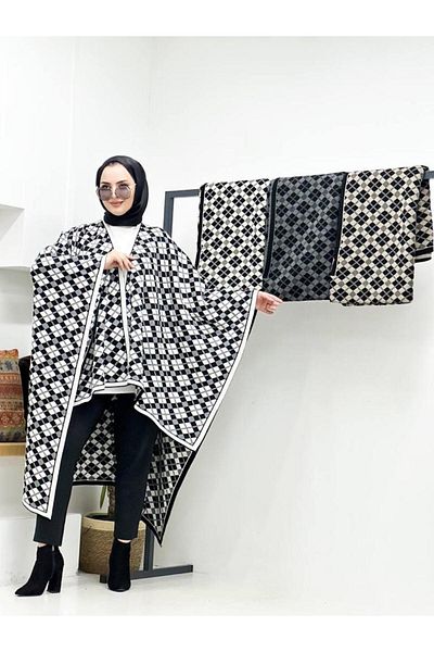 Kayaka triko women's double-sided usable patterned shawl poncho